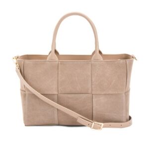 💛🔹️ISADORA🔹️ Taupe Made In Italy Suede Large Woven Tote